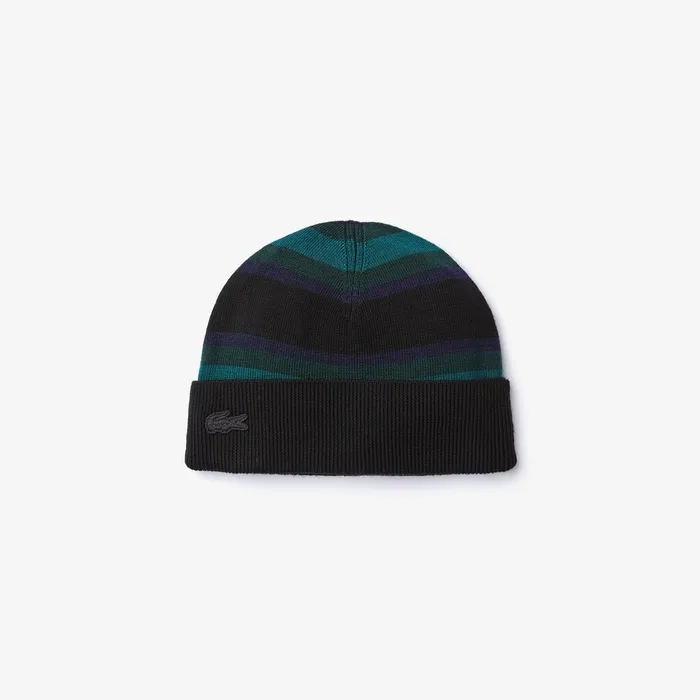 Striped Wool Jersey Beanie BlackNavy BlueGreen Mens Lacoste Caps and Hats Online Striped Wool Jersey Beanie BlackNavy BlueGreen Mens Lacoste Caps and Hats Online