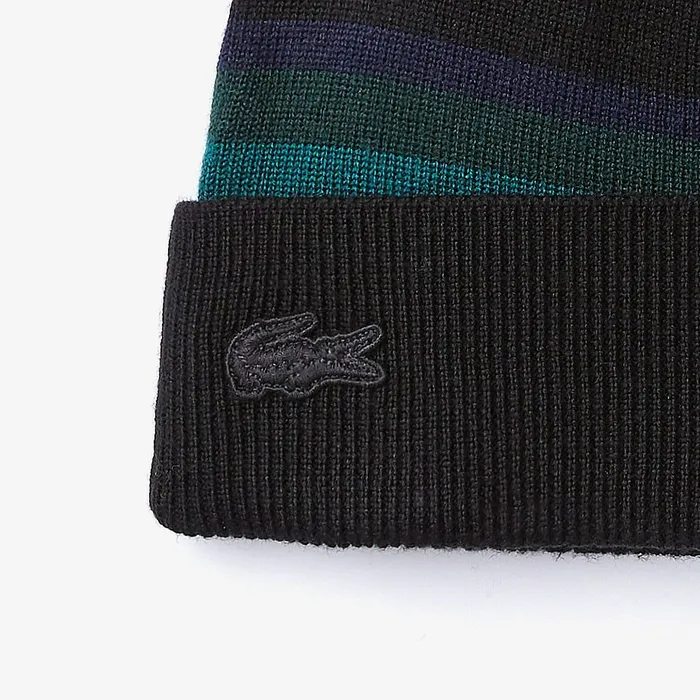 Striped Wool Jersey Beanie BlackNavy BlueGreen Mens Lacoste Caps and Hats Online