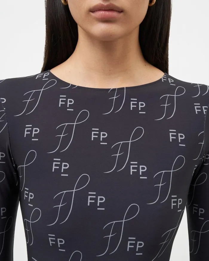 Studio Body Suit Monogram Black Women Filling Pieces TShirts and Shirts
