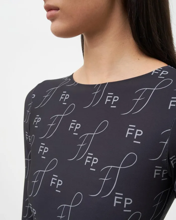 Studio Body Suit Monogram Black Women Filling Pieces TShirts and Shirts