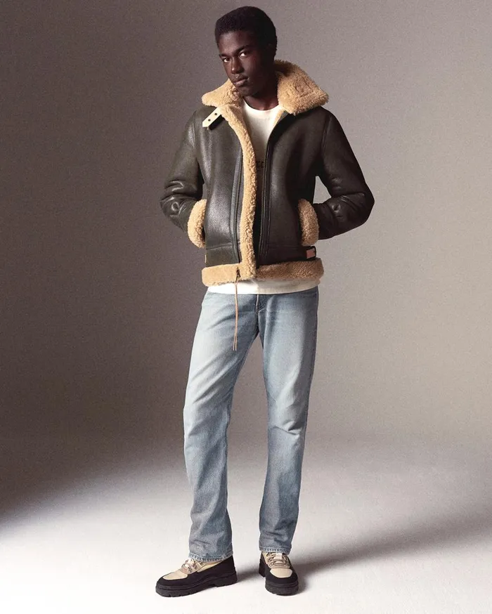 Studio Shearling Jacket Schott Green MenWomen Filling Pieces Coats and Jackets