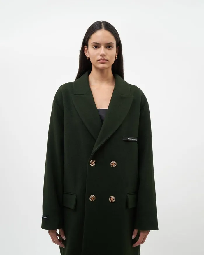 Studio Wool Coat Green WomenMen Filling Pieces Coats and Jackets