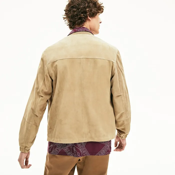 Suede ZipUp Bomber Beige Mens Lacoste Jackets and Coats Online Store