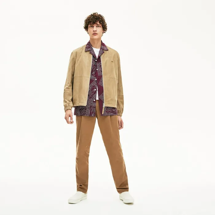 Suede ZipUp Bomber Beige Mens Lacoste Jackets and Coats Online Store