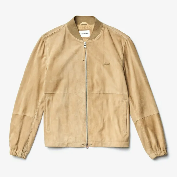 Suede ZipUp Bomber Beige Mens Lacoste Jackets and Coats Online Store