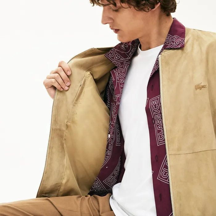 Suede ZipUp Bomber Beige Mens Lacoste Jackets and Coats Online Store