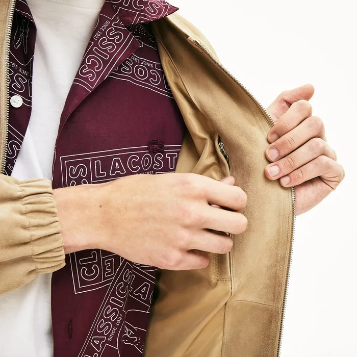Suede ZipUp Bomber Beige Mens Lacoste Jackets and Coats Online Store
