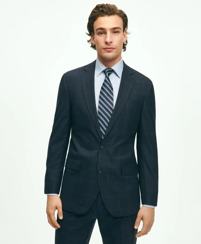 Suits Men Brooks Brothers Brooks Brothers Explorer Collection Regent Fit Merino Wool Windowpane Suit Jacket Navy