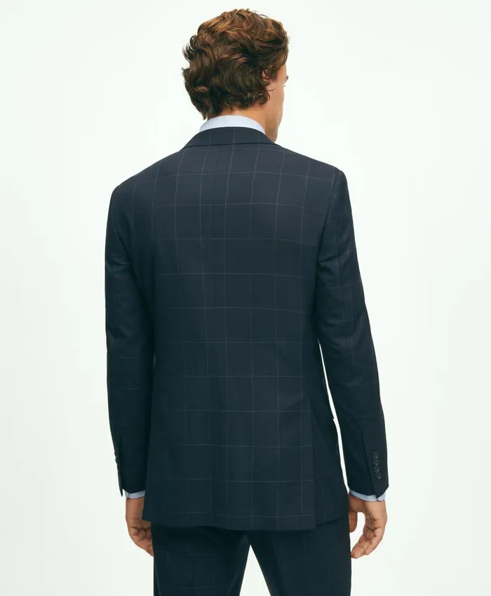Suits Men Brooks Brothers Brooks Brothers Explorer Collection Regent Fit Merino Wool Windowpane Suit Jacket Navy