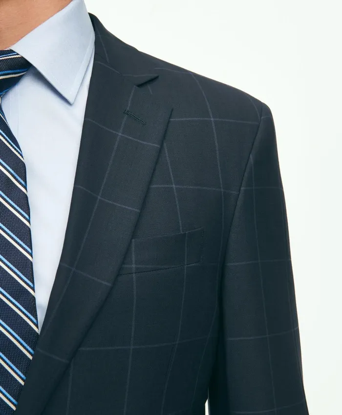 Suits Men Brooks Brothers Brooks Brothers Explorer Collection Regent Fit Merino Wool Windowpane Suit Jacket Navy