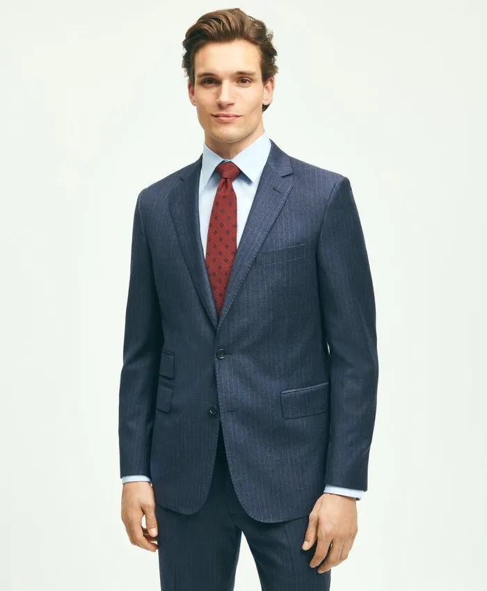 Suits Men Brooks Brothers Classic Fit Stretch Wool Flannel Pinstripe 1818 Suit Navy