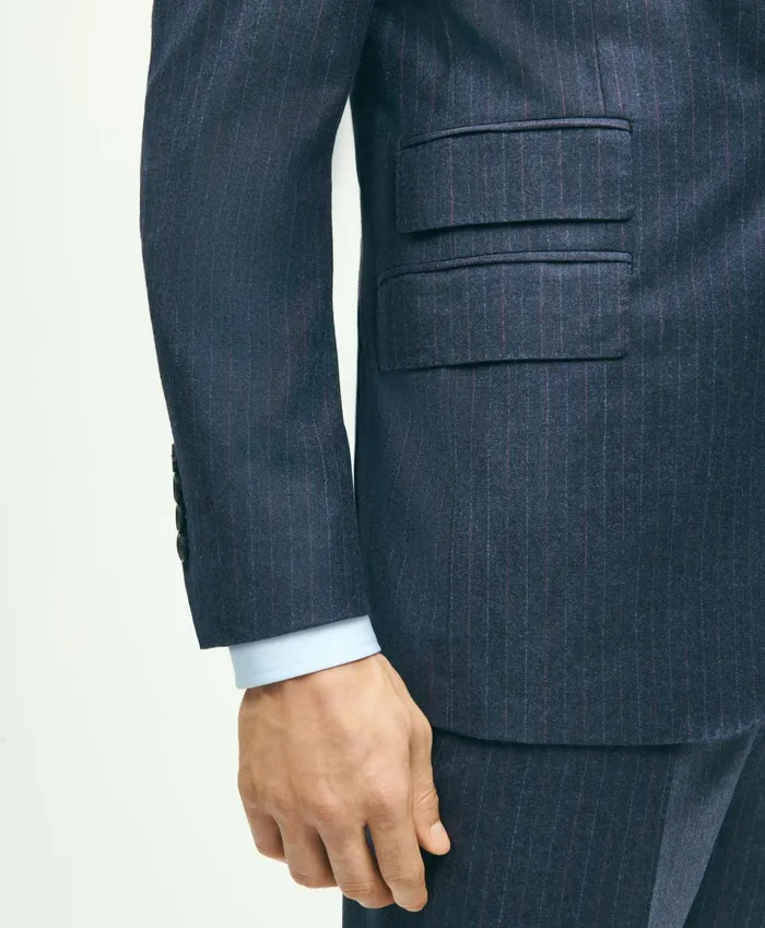 Suits Men Brooks Brothers Classic Fit Stretch Wool Flannel Pinstripe 1818 Suit Navy