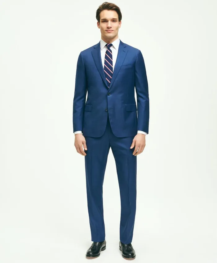 Suits Men Brooks Brothers Classic Fit Wool Sharkskin 1818 Suit Blue