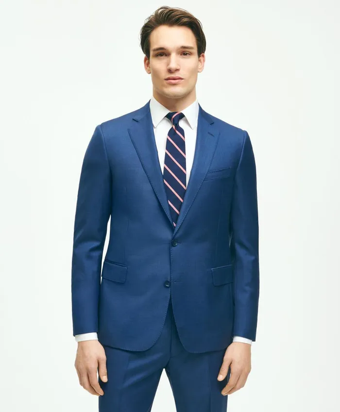 Suits Men Brooks Brothers Classic Fit Wool Sharkskin 1818 Suit Blue