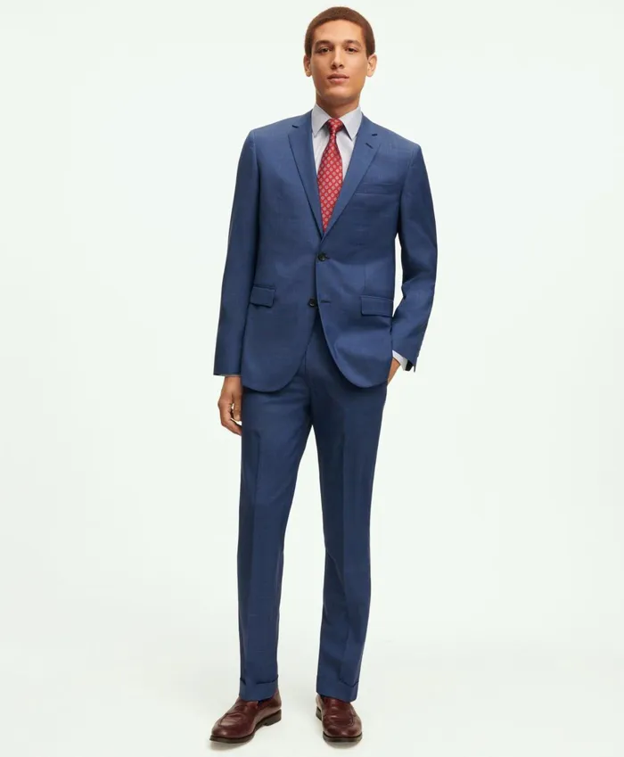 Suits Men Brooks Brothers Milano Fit Wool Overcheck 1818 Suit Blue