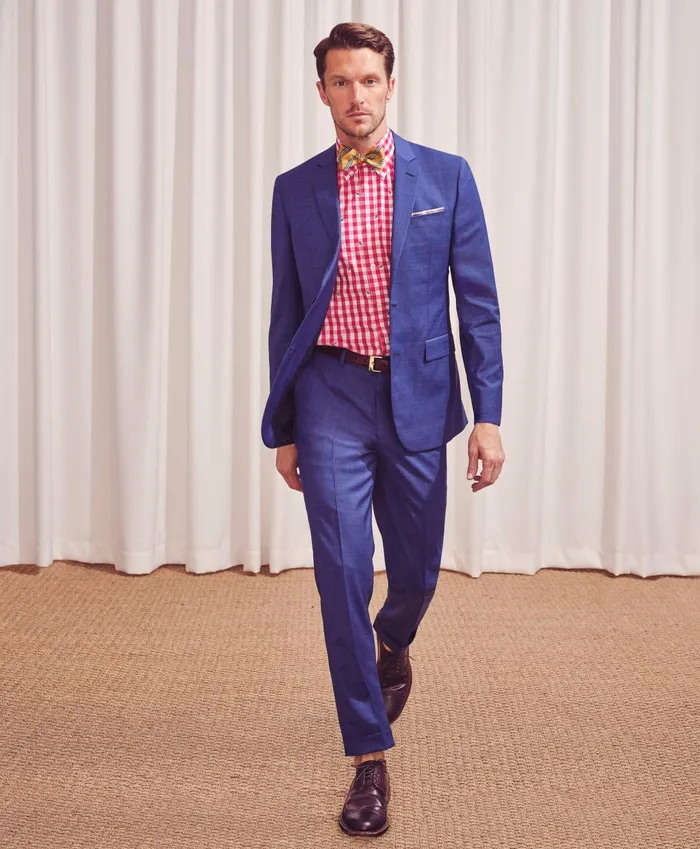 Suits Men Brooks Brothers Milano Fit Wool Overcheck 1818 Suit Blue