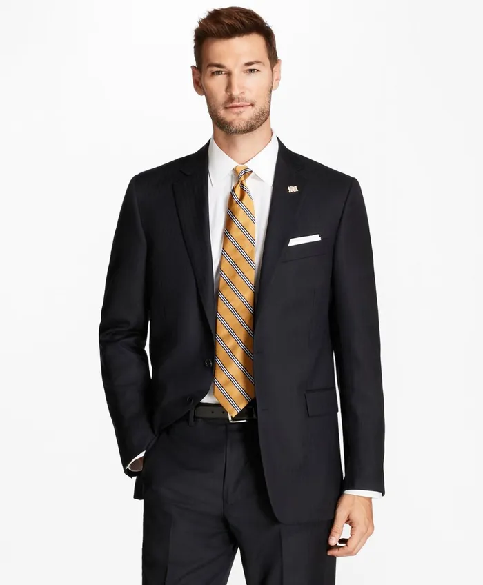 Suits Men Brooks Brothers Regent Fit Blue Herringbone 1818 Suit Navy