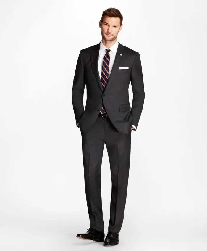 Suits Men Brooks Brothers Regent Fit Grey Herringbone 1818 Suit Grey