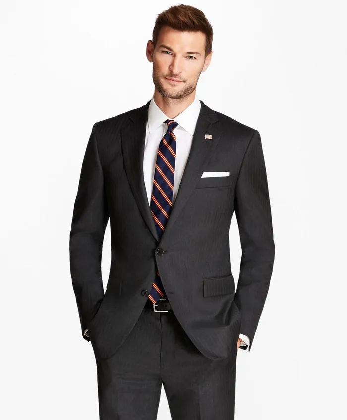 Suits Men Brooks Brothers Regent Fit Grey Herringbone 1818 Suit Grey