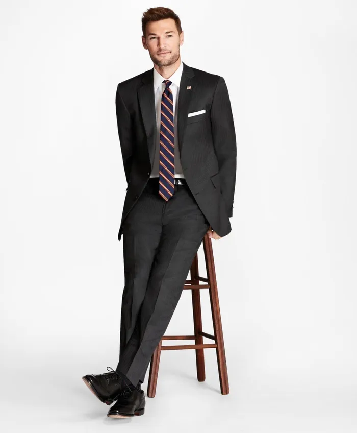Suits Men Brooks Brothers Regent Fit Grey Herringbone 1818 Suit Grey