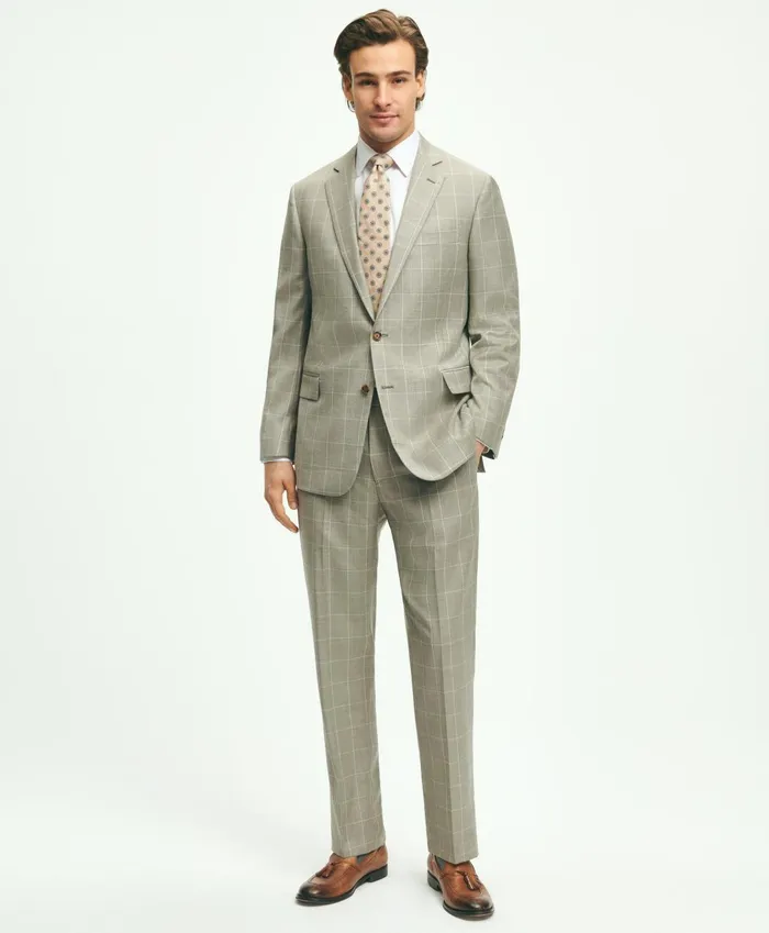 Suits Men Brooks Brothers Regent Fit Windowpane 1818 Suit Grey