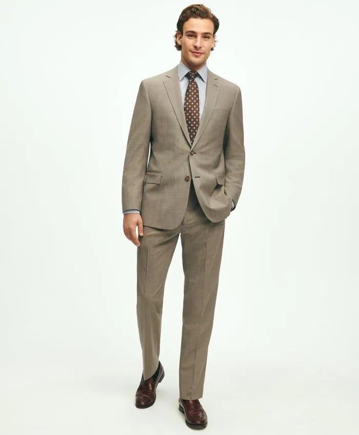 Suits Men Brooks Brothers Regent Fit Wool Micro Houndstooth 1818 Suit Beige