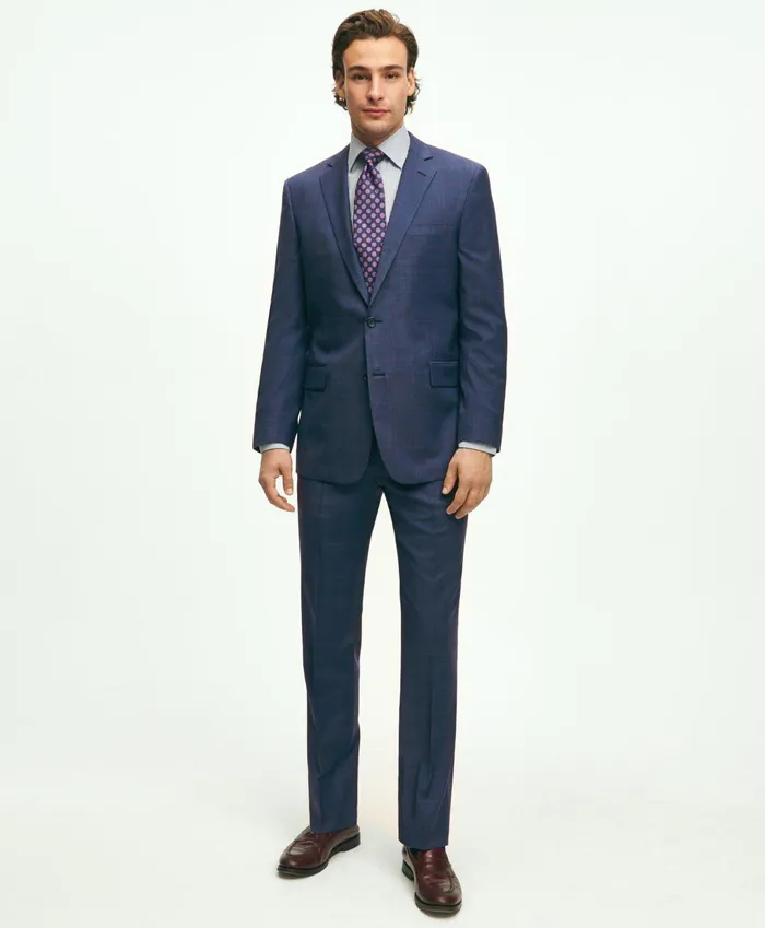 Suits Men Brooks Brothers Regent Fit Wool Overcheck 1818 Suit Blue