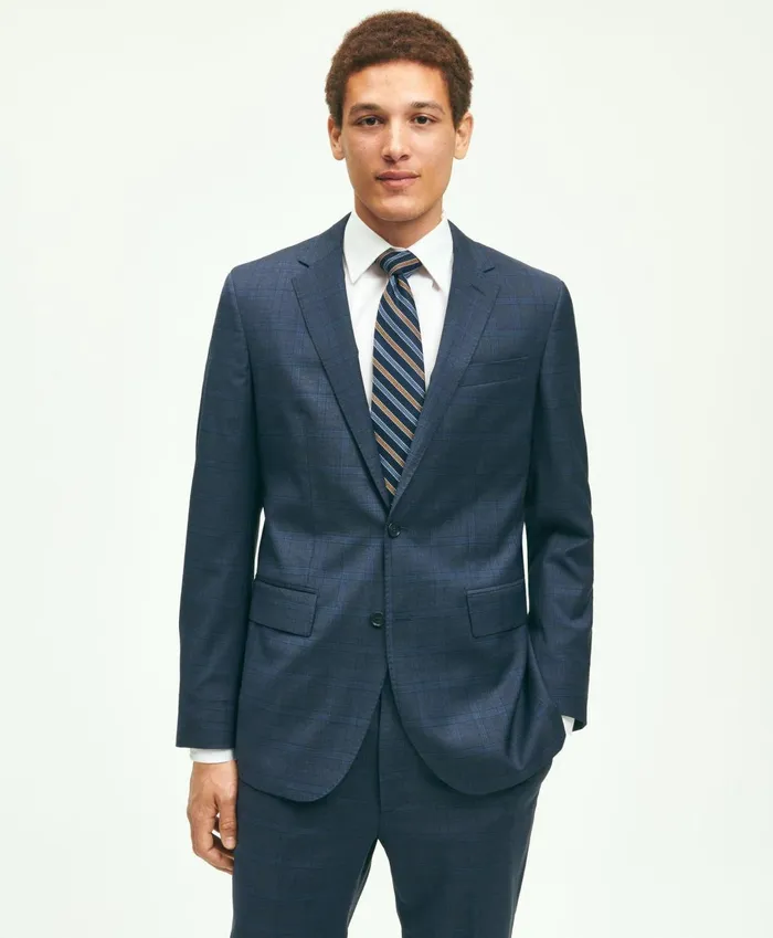 Suits Men Brooks Brothers Slim Fit Wool Checked 1818 Suit Navy