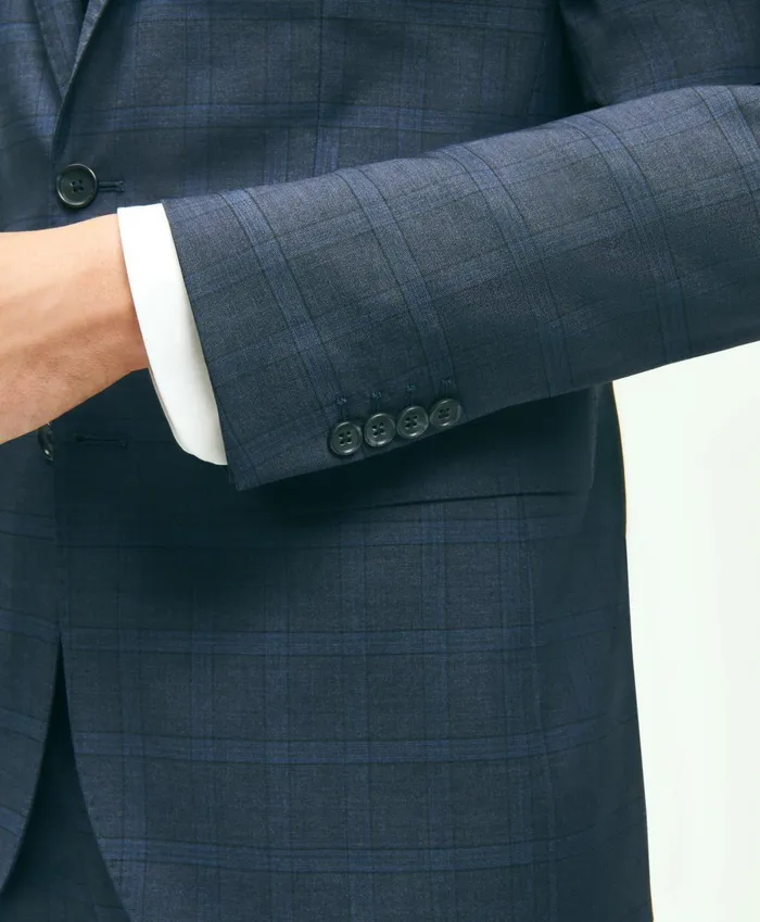 Suits Men Brooks Brothers Slim Fit Wool Checked 1818 Suit Navy