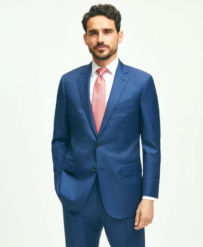 Suits Men Brooks Brothers Traditional Fit Wool Sharkskin 1818 Suit Blue