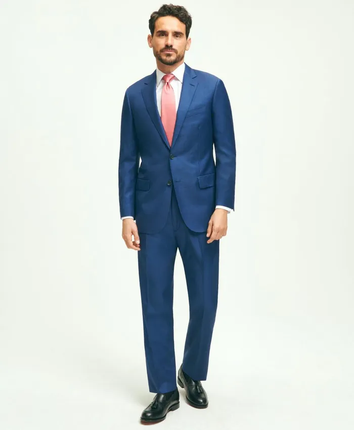 Suits Men Brooks Brothers Traditional Fit Wool Sharkskin 1818 Suit Blue