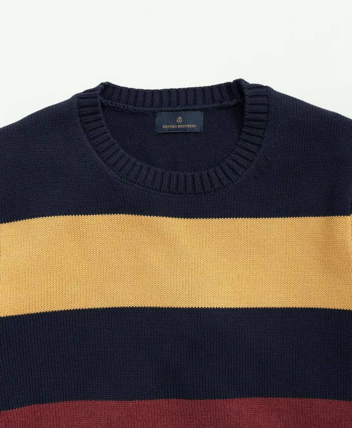 Sweaters Men Brooks Brothers Big andamp Tall Cotton Crewneck Rugby Stripe Sweater Navy Multi
