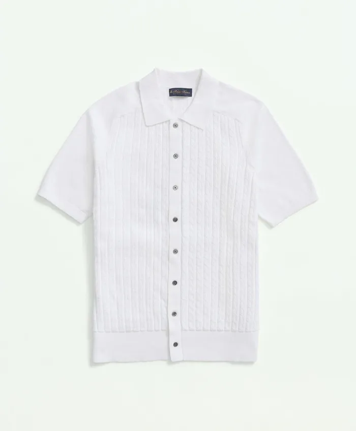 Sweaters Men Brooks Brothers Cotton CableKnit ShortSleeve Polo Sweater White