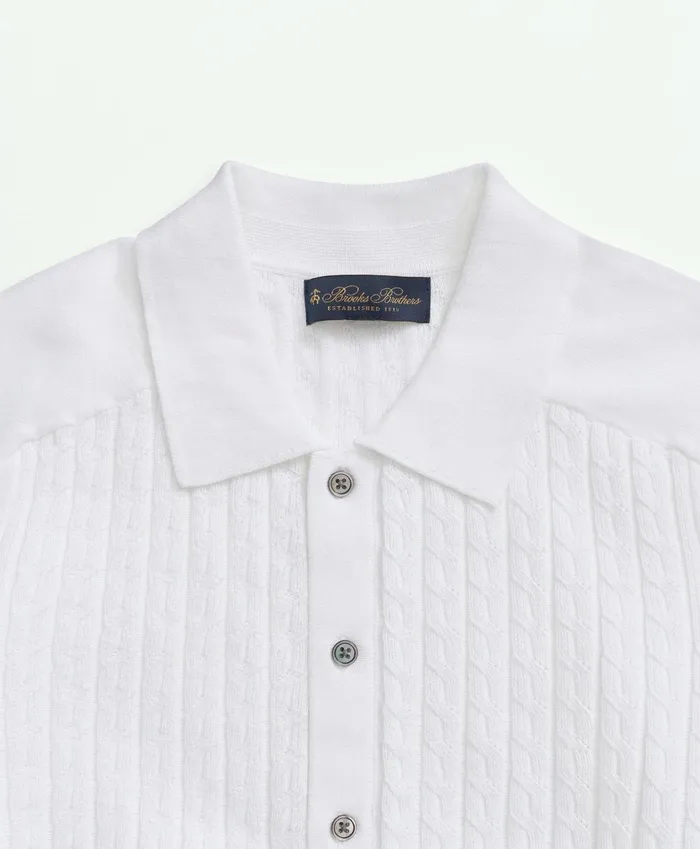 Sweaters Men Brooks Brothers Cotton CableKnit ShortSleeve Polo Sweater White