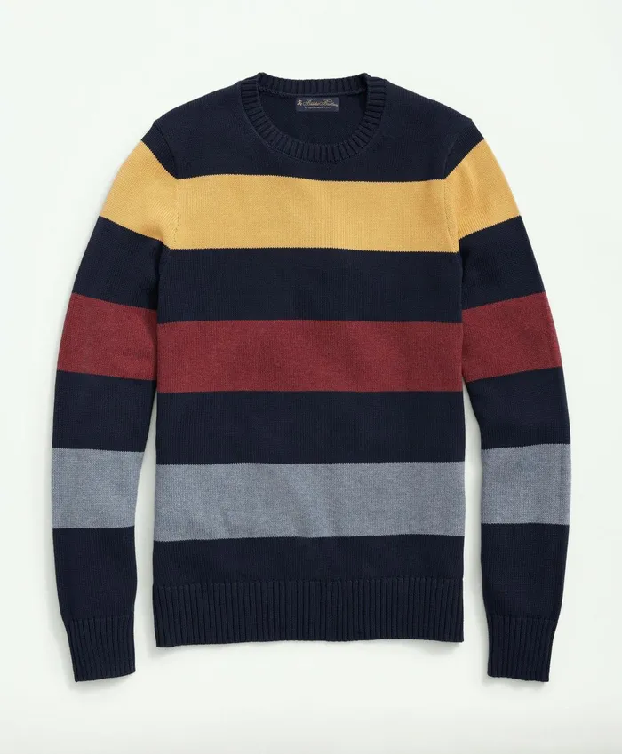 Sweaters Men Brooks Brothers Cotton Crewneck Rugby Stripe Sweater Navy Multi