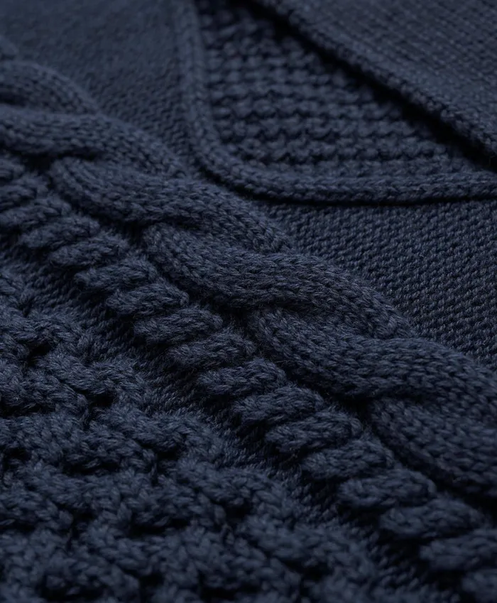 Sweaters Men Brooks Brothers Cotton Stand Collar Aran Knit Cardigan Navy