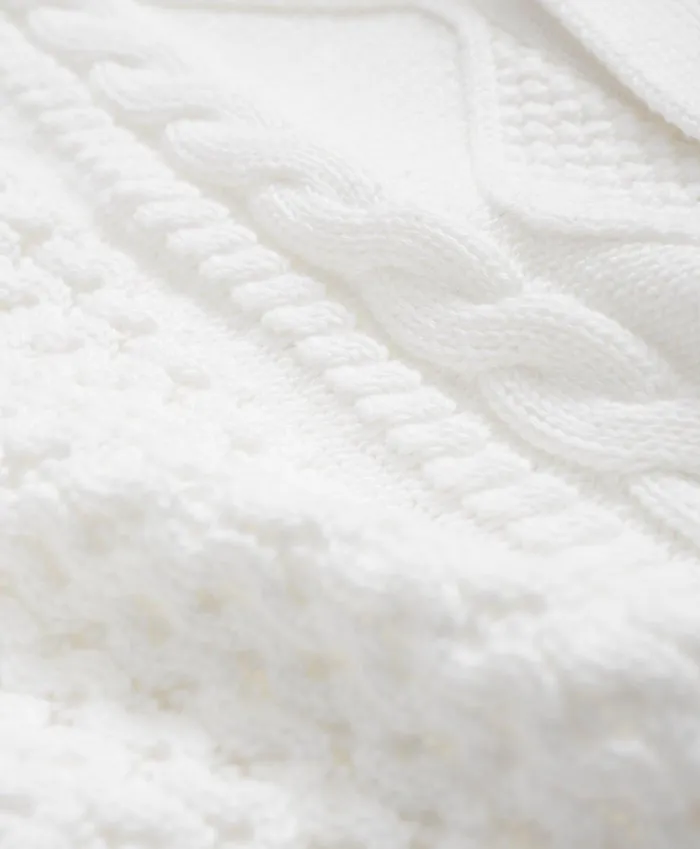 Sweaters Men Brooks Brothers Cotton Stand Collar Aran Knit Cardigan White