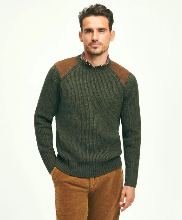 Sweaters Men Brooks Brothers English Rib Lambswool Crewneck Sweater Green