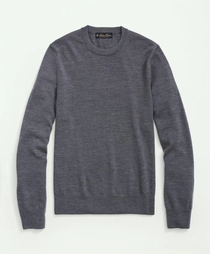 Sweaters Men Brooks Brothers Fine Merino Wool Crewneck Sweater Grey Heather