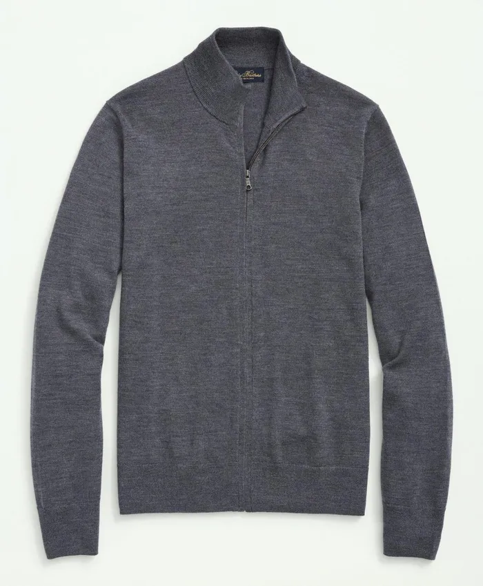 Sweaters Men Brooks Brothers Fine Merino Wool Full Zip Sweater Grey Heather