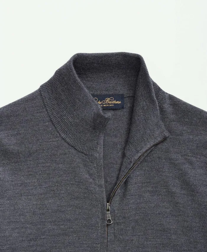 Sweaters Men Brooks Brothers Fine Merino Wool Full Zip Sweater Grey Heather