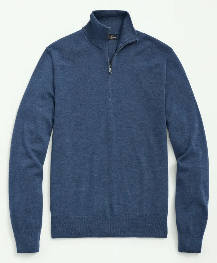 Sweaters Men Brooks Brothers Fine Merino Wool HalfZip Sweater Blue Heather