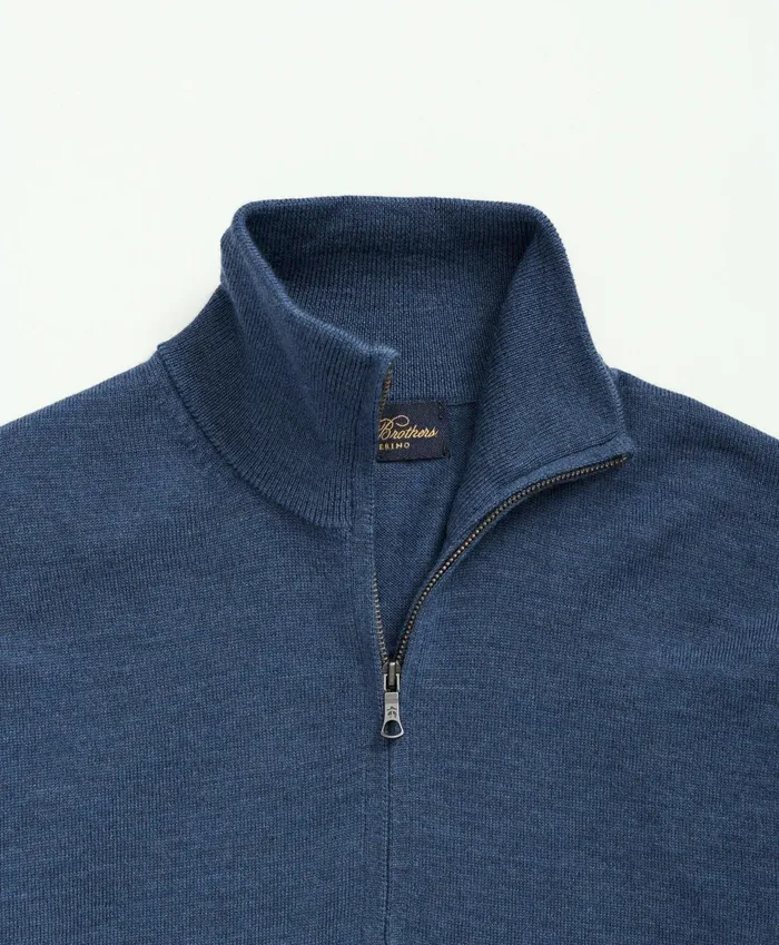 Sweaters Men Brooks Brothers Fine Merino Wool HalfZip Sweater Blue Heather