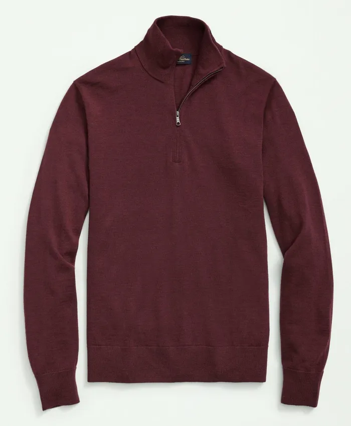 Sweaters Men Brooks Brothers Fine Merino Wool HalfZip Sweater Burgundy
