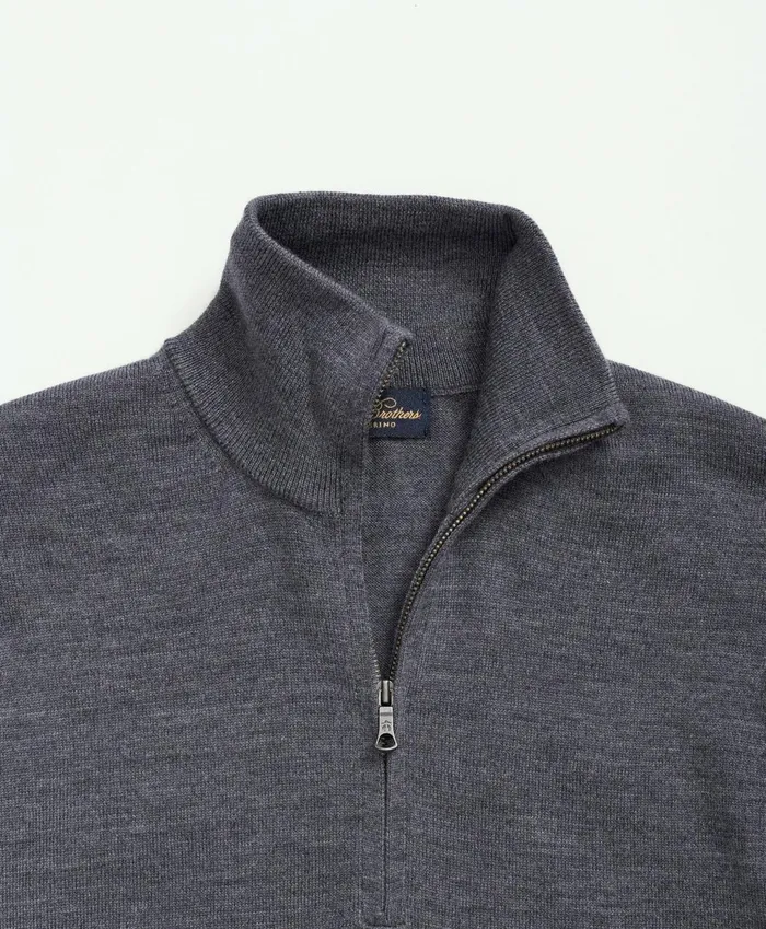 Sweaters Men Brooks Brothers Fine Merino Wool HalfZip Sweater Grey Heather