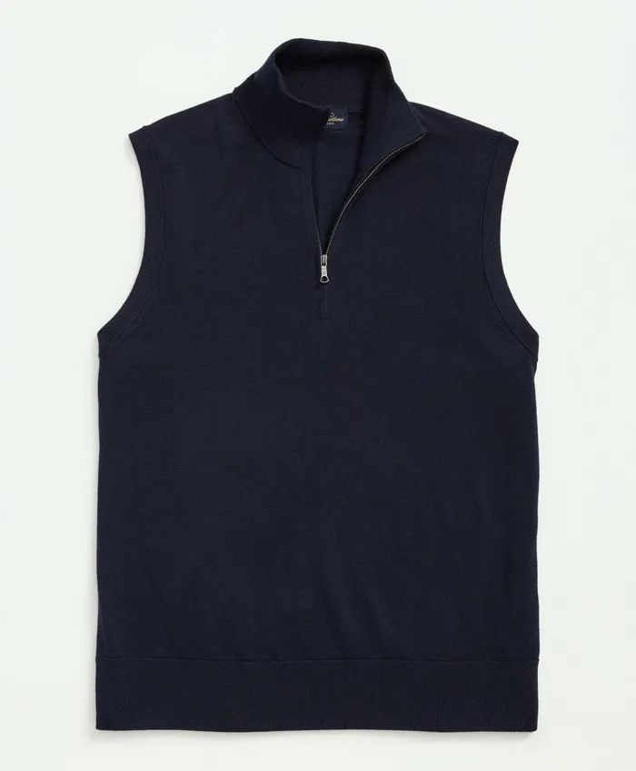 Sweaters Men Brooks Brothers Fine Merino Wool HalfZip Sweater Vest Navy