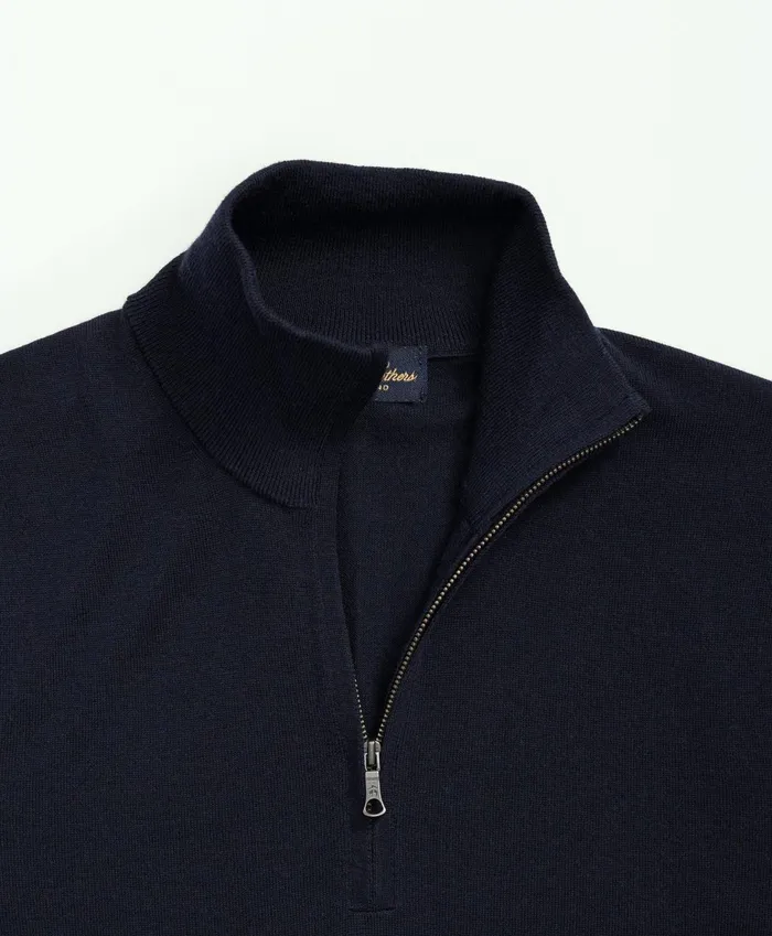 Sweaters Men Brooks Brothers Fine Merino Wool HalfZip Sweater Vest Navy