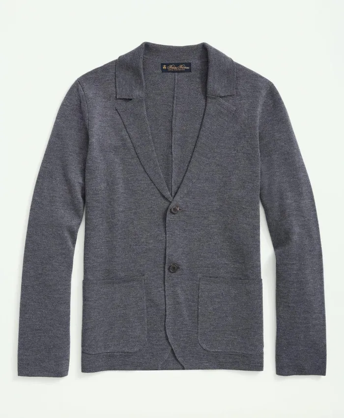 Sweaters Men Brooks Brothers Fine Merino Wool Sweater Blazer Grey Heather