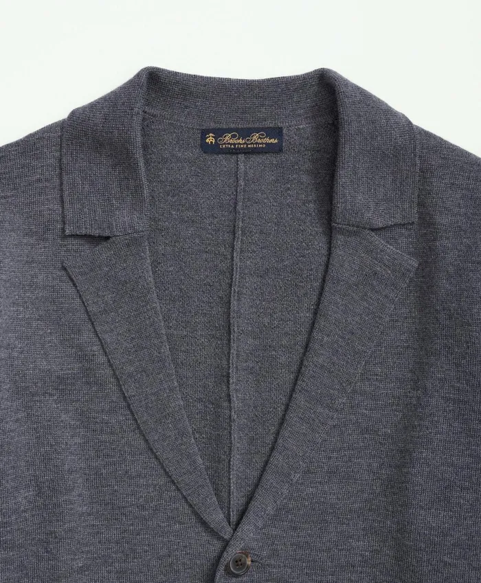 Sweaters Men Brooks Brothers Fine Merino Wool Sweater Blazer Grey Heather