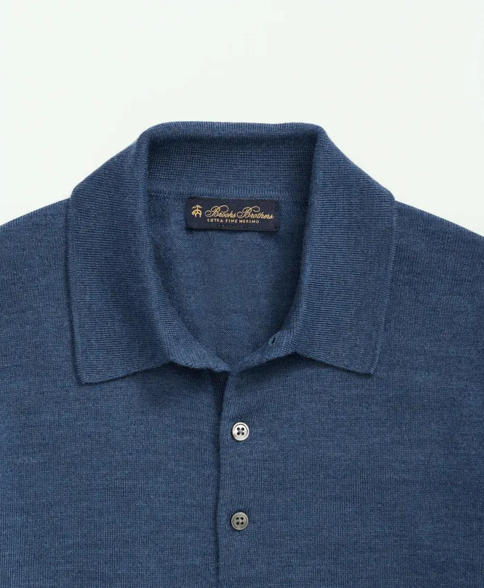 Sweaters Men Brooks Brothers Fine Merino Wool Sweater Polo Blue Heather
